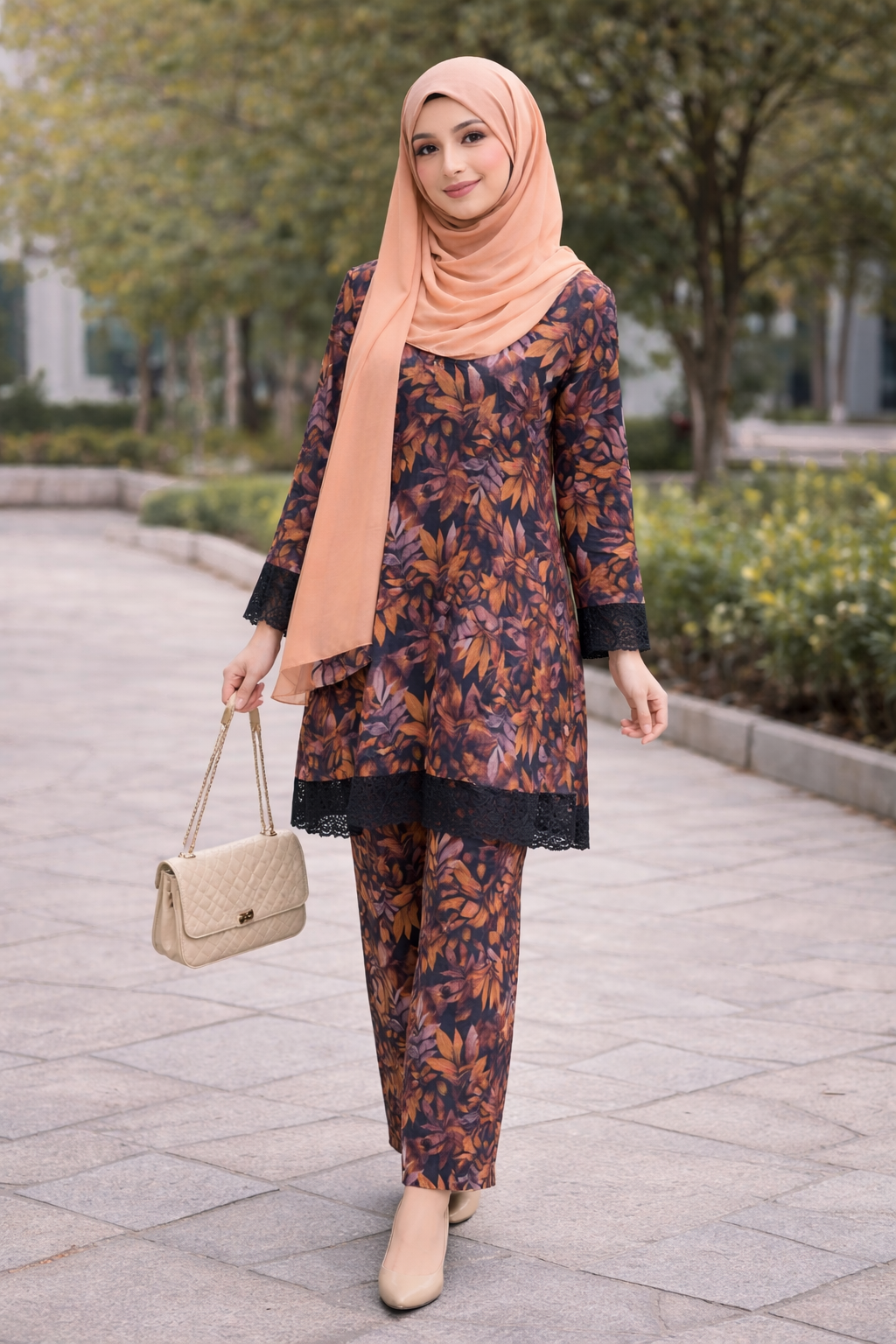 Black & Orange Printed Lawn Stitched Dress – One Size Outfit with Matching Chiffon Dupatta | Elegant Everyday Wear