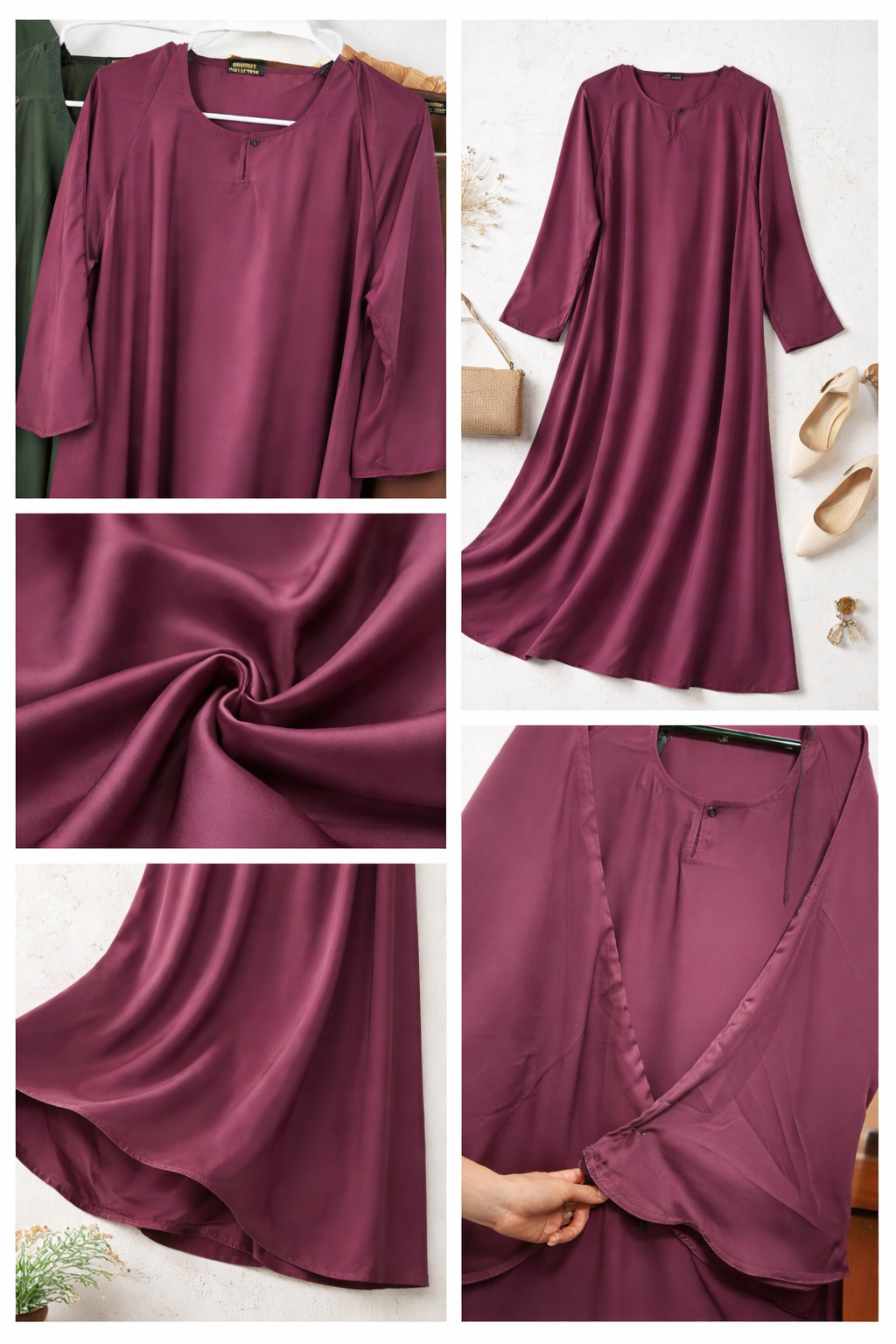 Elegant Plum Silk Abaya for Women | Modest Maxi style abaya | Everyday & Islamic  Occasion Wear