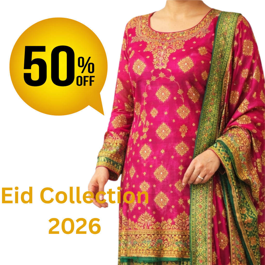Eid Collection 2026 Premium Unstitched Dress Material for Festive Wear, Pink and Green ladies dress-valentines day gift for