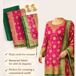 Eid Collection 2026 Premium Unstitched Dress Material for Festive Wear, Pink and Green ladies dress-valentines day gift for