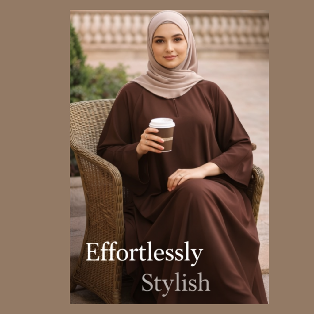 Elegant Brown Modest Abaya | Flowing Everyday Abaya Dress | Minimal Classic Islamic Wear