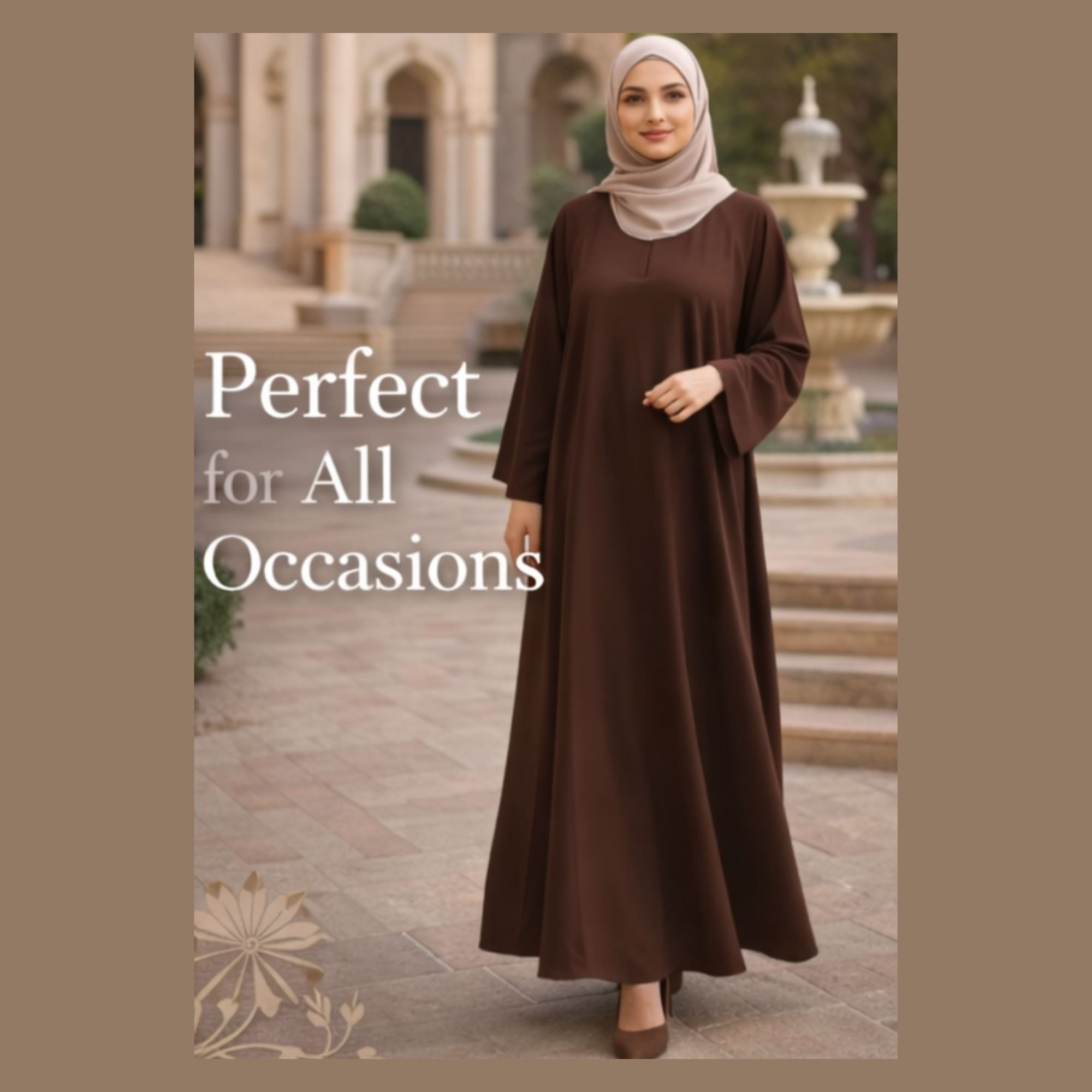 Elegant Brown Modest Abaya | Flowing Everyday Abaya Dress | Minimal Classic Islamic Wear
