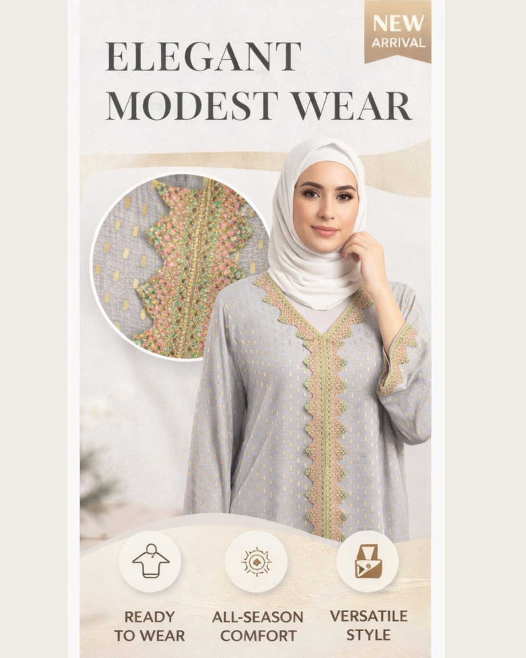 Elegant Grey Printed Abaya for Women – Stylish Modest Wear with Contrast Embroidered Detailing | Ready to Wear