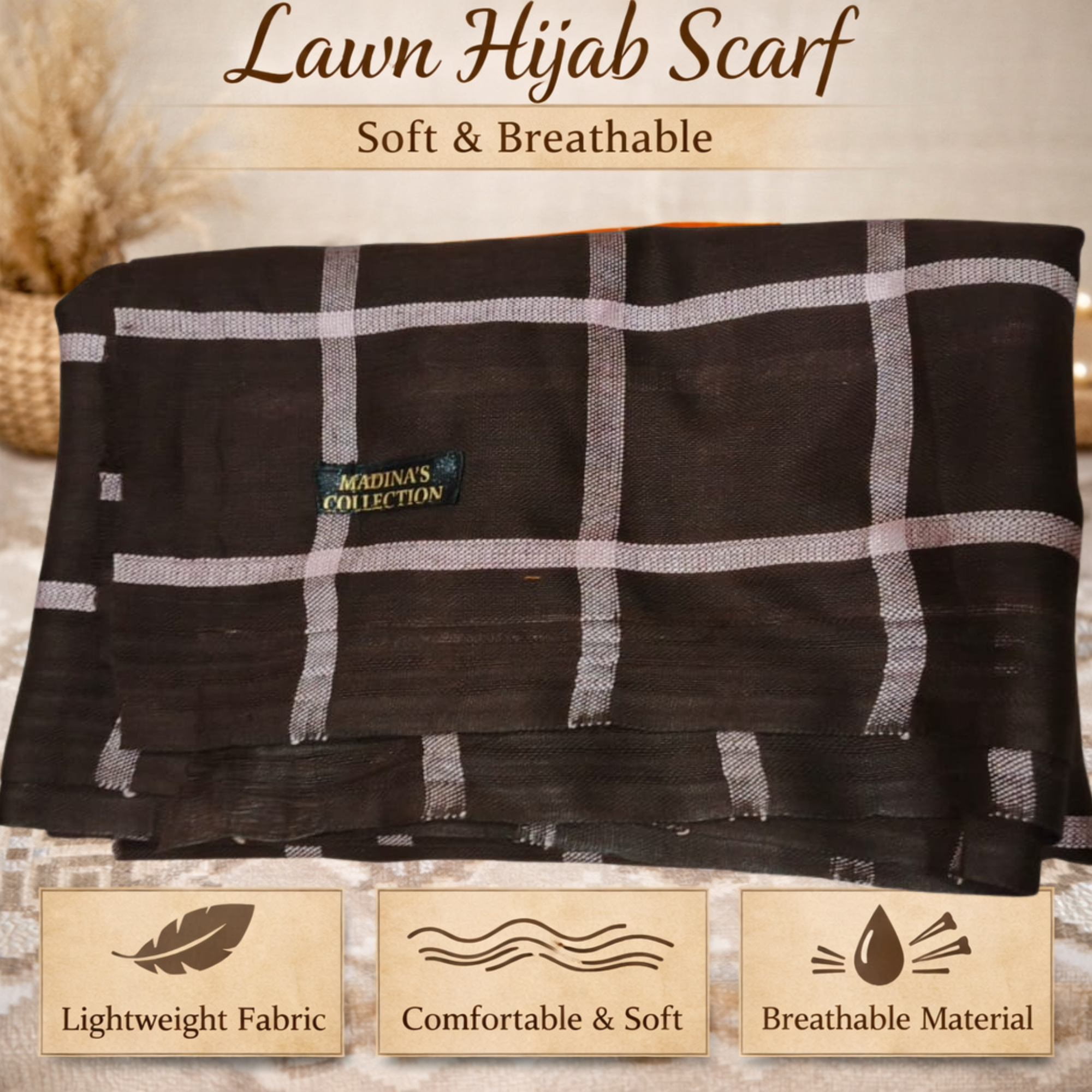 Premium Cotton Lawn Hijab Scarf – Lightweight Breathable Summer Hijab, Soft Comfortable Everyday Modest Headscarf for Women