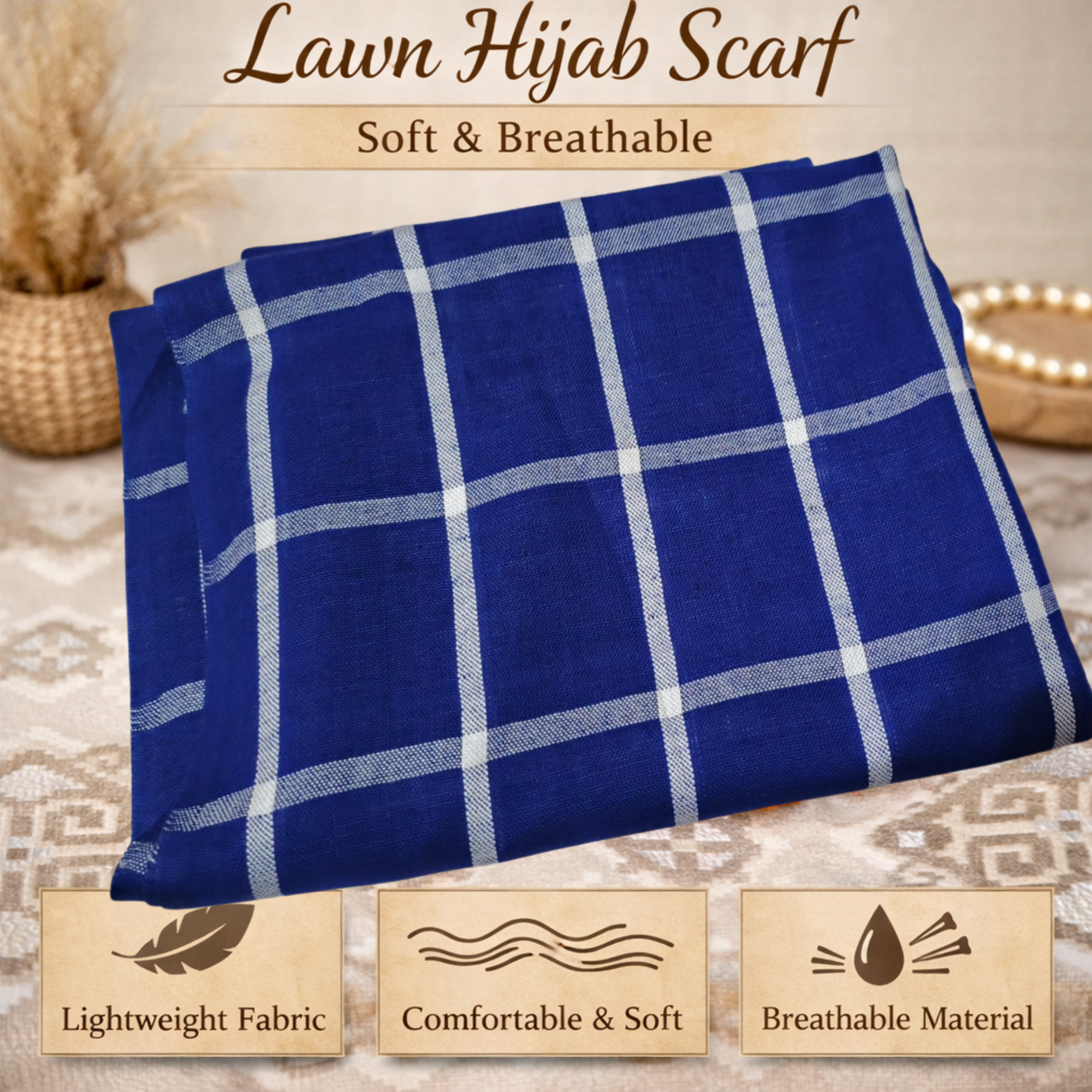 Premium Cotton Lawn Hijab Scarf – Lightweight Breathable Summer Hijab, Soft Comfortable Everyday Modest Headscarf for Women