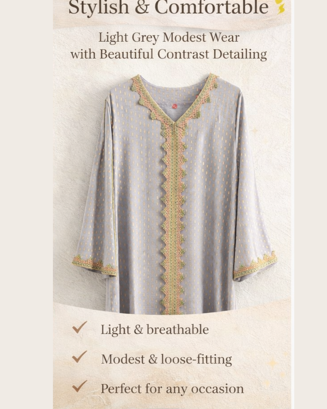 Elegant Grey Printed Abaya for Women – Stylish Modest Wear with Contrast Embroidered Detailing | Ready to Wear