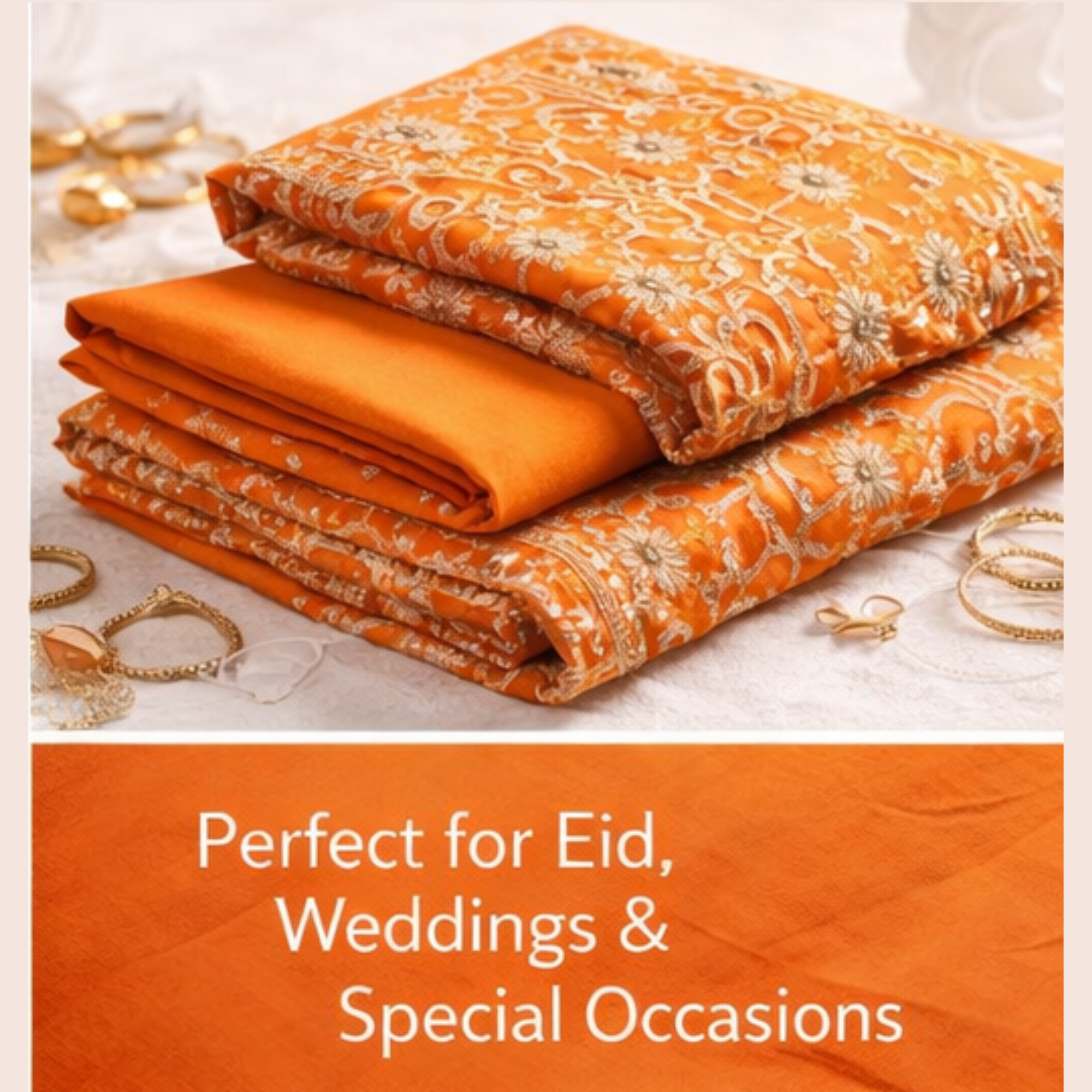 Luxury Orange 3-Piece Unstitched Party Wear Dress | Heavy Silver Embroidery | Eid Collection 2026 | Custom Stitch Suit