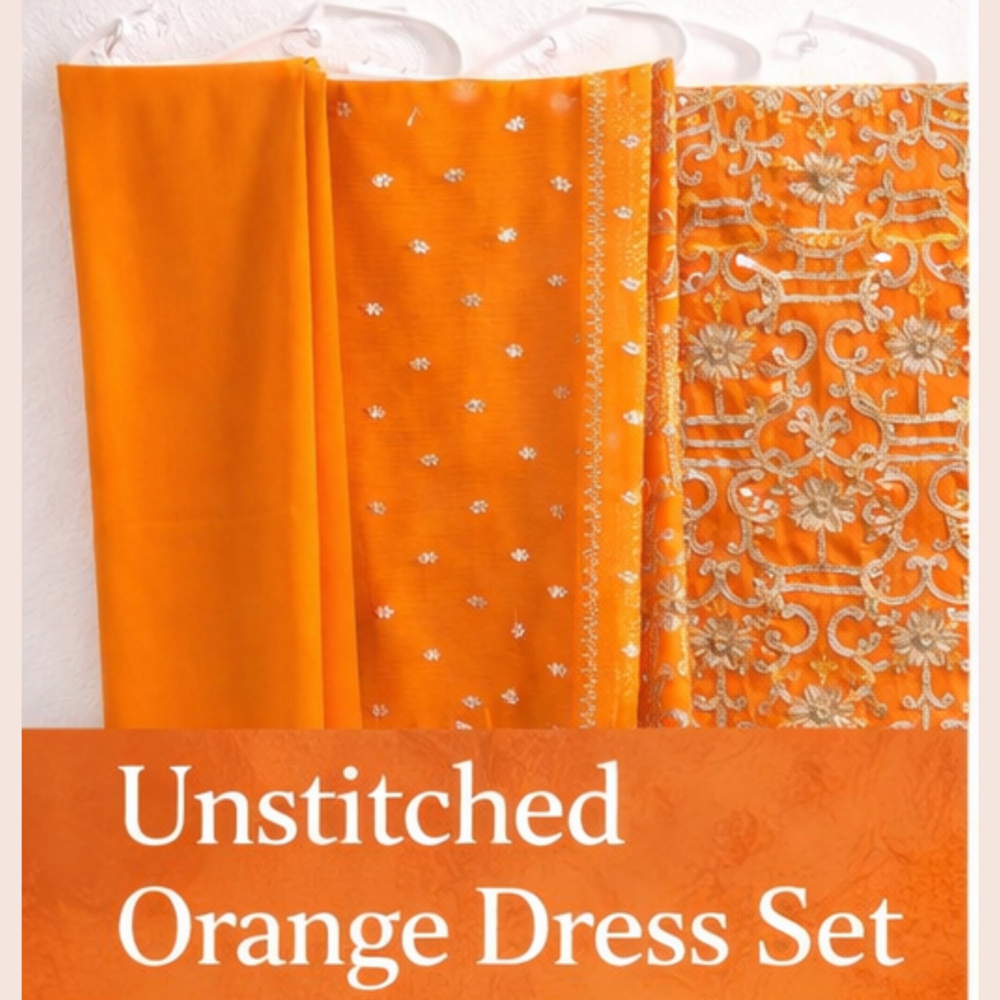 Luxury Orange 3-Piece Unstitched Party Wear Dress | Heavy Silver Embroidery | Eid Collection 2026 | Custom Stitch Suit