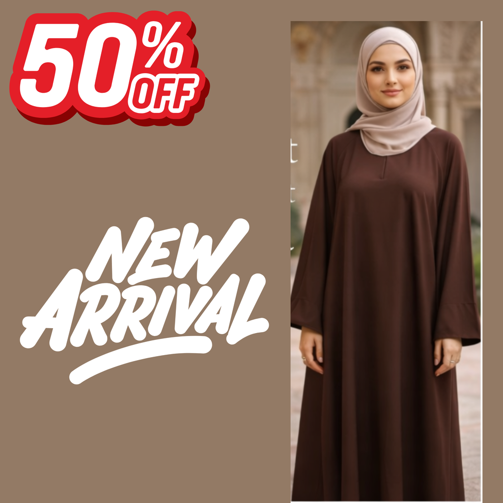 Elegant Brown Modest Abaya | Flowing Everyday Abaya Dress | Minimal Classic Islamic Wear