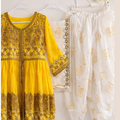 Mustard Yellow Heavy Embroidered Stitched Frock Set with Shalwar & Dupatta