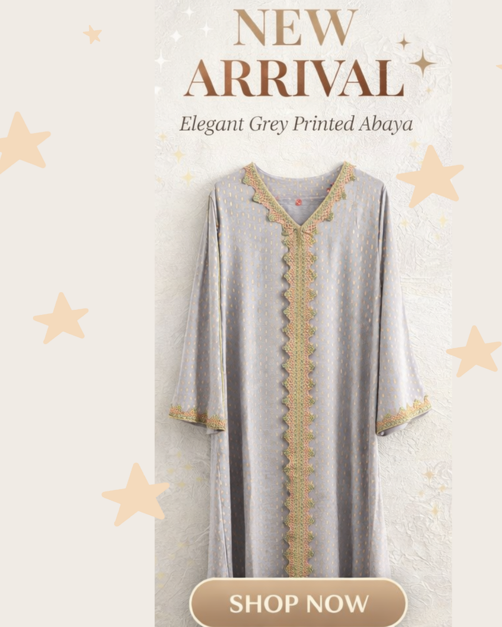 Elegant Grey Printed Abaya for Women – Stylish Modest Wear with Contrast Embroidered Detailing | Ready to Wear