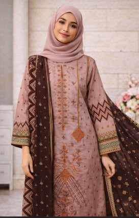 3 Piece Pink  Lawn Stitched Dress with Lawn Dupatta – Front Embroidered Cotton Suit for Everyday Wear