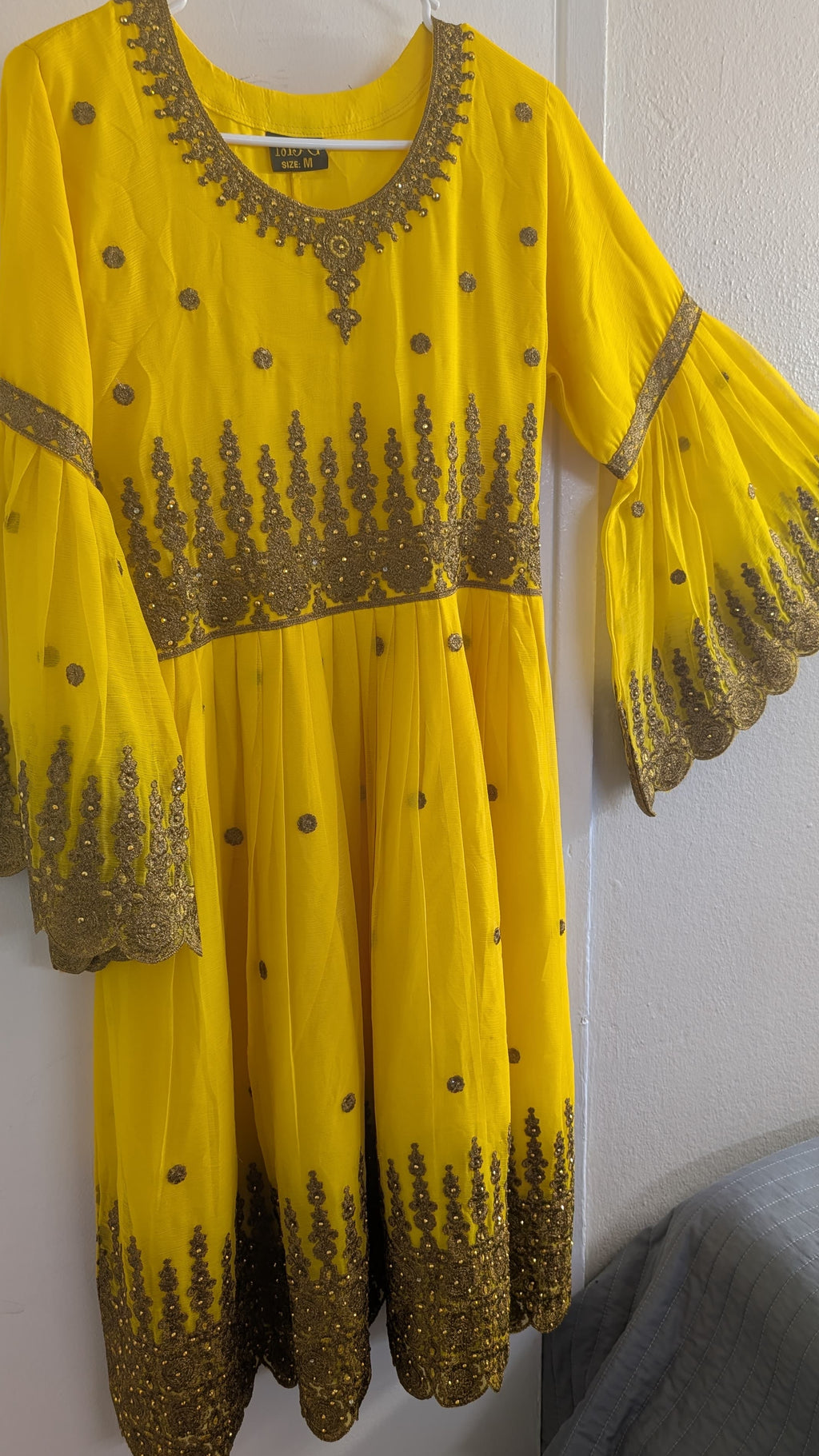 Mustard Yellow Heavy Embroidered Stitched Frock Set with Shalwar & Dupatta
