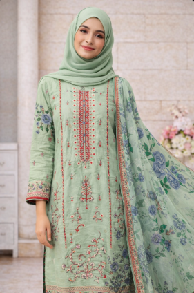 Elegant Mint Green 3-Piece Lawn Printed Suit with Front Embroidery-Stitched Lawn Ready to Wear Dress for Every Day use